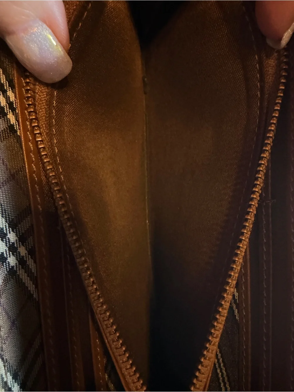 Brown Leather Zip Wallet Clutch - Burberry Style